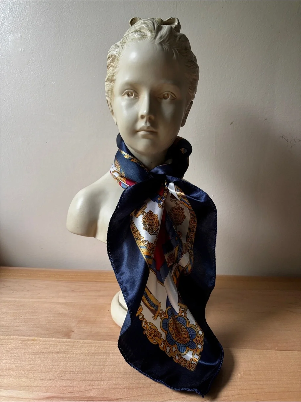 Navy, Burgundy‎ & White Chain-Print 19” Square Scarf